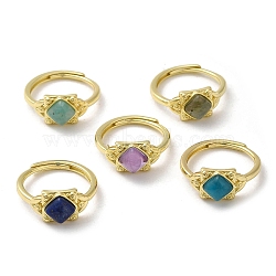 Adjustable Natural Mixed Gemstone Rhombus Finger Rings, Golden Brass Finger Ring, Cadmium Free & Lead Free, Inner Diameter: 18mm(RJEW-M155-08G)