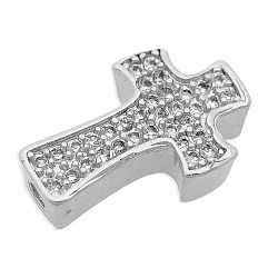 Brass Micro Pave Clear Cubic Zirconia Beads, Cross, Platinum, 14x9x4mm, Hole: 1.2mm, 3pcs/bag(KK-T030-LA840-1X3)