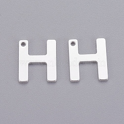 201 Stainless Steel Charms, Letter, Silver Color Plated, Letter.H, 11x9x0.7mm, Hole: 1mm(STAS-L232-007H)