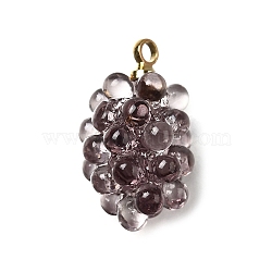 Grape Brass Acrylic Pendants, Lead Free & Cadmium Free, Rack Plating, Long-Lasting Plated, Golden, Rosy Brown, 18x10.5x10mm, Hole: 1.6mm(OACR-R006-05G-03)