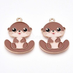 Alloy Enamel Pendants, Lead Free & Cadmium Free, Otter Shape Charms, Golden, Sienna, 28x22x1.2mm, Hole: 1.8mm(ENAM-T022-02D-02)