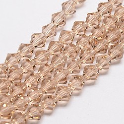 Transparent Glass Beads Strands, Faceted, Bicone, PeachPuff, 4x4mm, Hole: 0.8mm, about 82~85pcs/strand, 12.01~12.2 inch(30.5~31cm)(EGLA-A039-T4mm-D12)