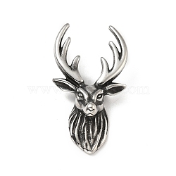304 Stainless Steel Pendants, Deer Head, Antique Silver, 37x20x10mm, Hole: 5x3mm(STAS-E058-02AS)