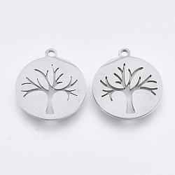 201 Stainless Steel Pendants, Laser Cut Pendants, Flat Round with Tree of Life, Stainless Steel Color, 17.5x15.5x1mm, Hole: 1.4mm(STAS-T044-129P)