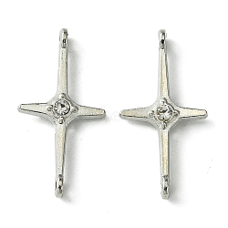 Alloy Rhinestone Connector Charms, Cross Links, Stainless Steel Color, 25.5x13x3.3mm, Hole: 1.1mm(FIND-R-146-17)
