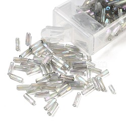 10G Ceylon Glass Twist Bugle Beads, Transparent Colours Rainbow, Gray, 6.5x2mm, Hole: 0.8mm(SEED-L012-01H)