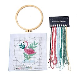 Flamingo Shape DIY Cross Stitch Beginner Kits, Stamped Cross Stitch Kit, Including Printed Fabric, Embroidery Thread & Needles, Embroidery Hoop, Instructions, 0.3~0.4mm, 8 colors(DIY-NH0005-A04)