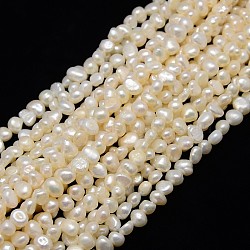 Grade A Natural Cultured Freshwater Pearl Beads Strands, Two Sides Polished , Creamy White, 4~5x3~4mm, Hole: 0.8mm, about 110pcs/strand, 13.77 inch~14.17 inch(X-PEAR-L001-G-01)