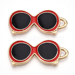 Alloy Enamel Pendants, Golden, Glasses Charm, Red, 31x13.5x2~2.5mm, Hole: 2~3x2mm(ENAM-T022-19D)