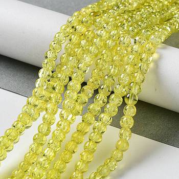 Spray Painted Crackle Glass Beads Strands, Round, Yellow, 4mm, Hole: 1.1~1.3mm, about 200pcs/strand, 31.4 inch