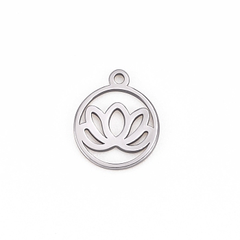 304 Stainless Steel Charms, Cut-Out, Flat Round with Flower, Stainless Steel Color, 11.9x9.9mm