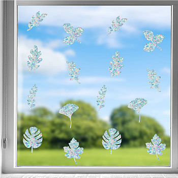 16 Sheets 4 Styles Waterproof PVC Colored Laser Stained Window Film Static Stickers, Electrostatic Window Decals, Leaf Pattern, 350x840mm, 4 sheets/style