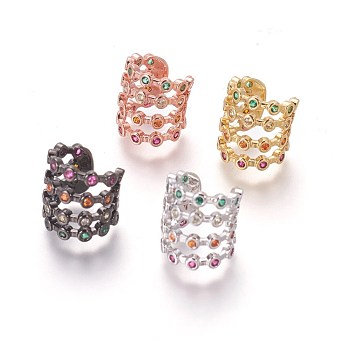 Cubic Zirconia Cuff Earrings, with Brass Findings, Colorful, Mixed Color, 10~15mm