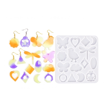 Animal Earrings Pendants DIY Silhouette Silicone Mold, Resin Casting Molds, for UV Resin, Epoxy Resin Craft Making, Butterfly, 137x123x4mm, Inner Diameter:  21~34x10~1mm, hole: 1.5mm.