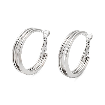 202 Stainless Steel Hoop Earrings, with 304 Stainless Steel Pins, Stainless Steel Color, 30x6mm
