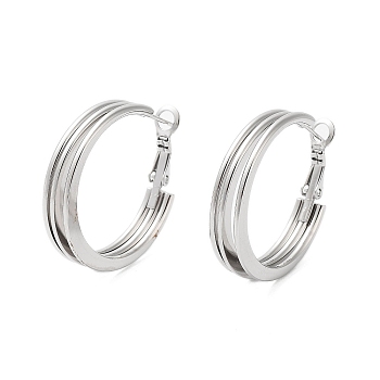 Tarnish Resistant 202 Stainless Steel Hoop Earrings, with 304 Stainless Steel Pins, Stainless Steel Color, 30x6mm