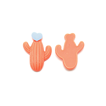 Opaque Resin Cabochons, Frosted, Cactus with Heart, Coral, 25x18x6.5mm