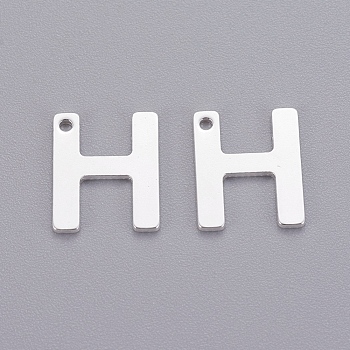 201 Stainless Steel Charms, Letter, Silver Color Plated, Letter.H, 11x9x0.7mm, Hole: 1mm