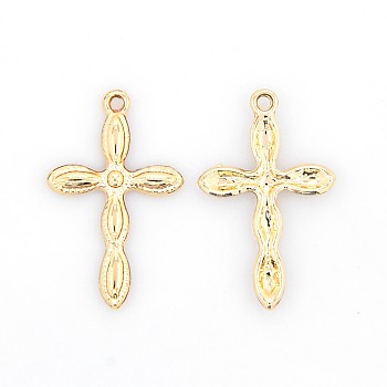 Nickel Free & Lead Free Golden Plated Alloy Cross Pendants, Long-Lasting Plated, 29x18x3mm, Hole: 2mm