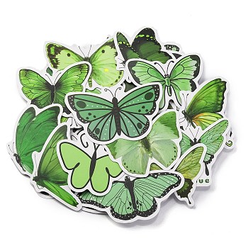 Butterfly 50Pcs Paper Scrapbook Stickers, for DIY Album Scrapbook, Diary Decoration, Green, 30~67x39~79x0.2mm