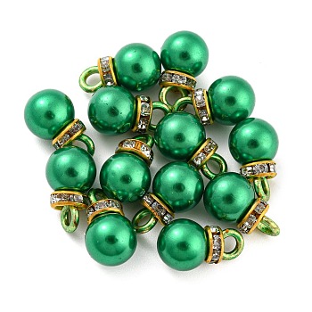 (Defective Closeout Sale: Ring Dyed)ABS Plastic Imitation Pearl Charms, with Resin Rhinestone, Round Charm, Sea Green, 13x8mm, Hole: 2.5mm