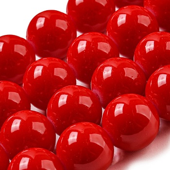 Painted Glass Bead Strands, Baking Paint, Round, Red, 14mm, Hole: 1.3~1.6mm, about 57pcs/strand, 31.4 inch
