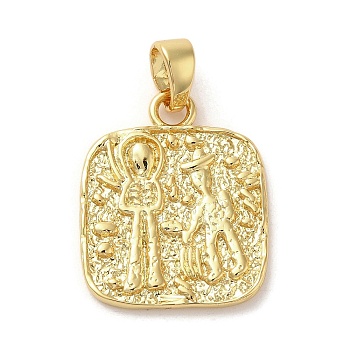 Brass Pendants, Square with Human, Real 14K Gold Plated, 24x19x2mm, Hole: 6x4mm
