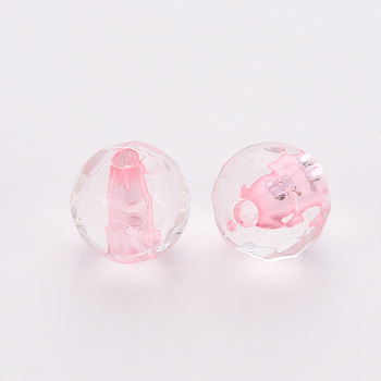Transparent Acrylic Beads, Round, Faceted, Pink, 6x5.5mm, Hole: 1.4mm, about 4160pcs/500g