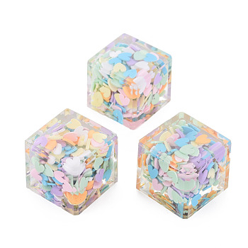 Translucent Acrylic Cabochons, with Polymer Clay, Cube, Colorful, 22x22x20mm