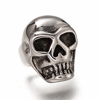 Retro 304 Stainless Steel Slide Charms, Skull Shape, Antique Silver, 13x10x9mm, Hole: 7.5x4mm