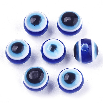 Evil Eye Resin Beads, Round, Royal Blue, 8x7mm, Hole: 1.5mm