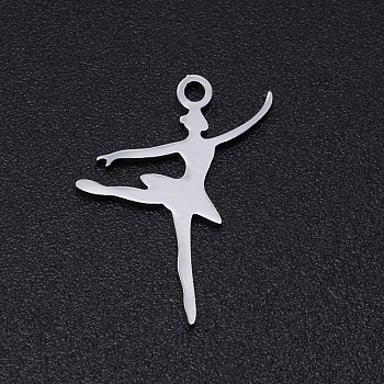 201 Stainless Steel Laser Cut Pendants, Ballet Dancer, Stainless Steel Color, 17.5x13x1mm, Hole: 1.4mm