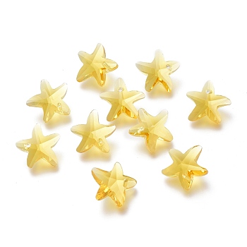 Faceted Glass Charms, Starfish, Yellow, 14x15x7mm, Hole: 1.4mm