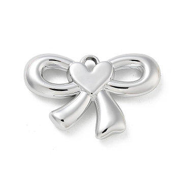 Plating Acrylic Pendants, with Loop, Bowknot with Heart, Silver Plated, 35x50x7mm, Hole: 3.5mm