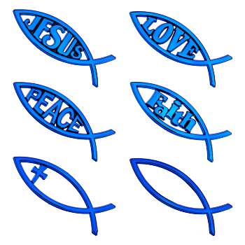 6Pcs 6 Styles Acrylic Jesus Fish Waterproof Car Stickers, Self-Adhesive Decals, for Vehicle Decoration, Fish, 45~46x137~138x5~5.8mm, 1pc/style