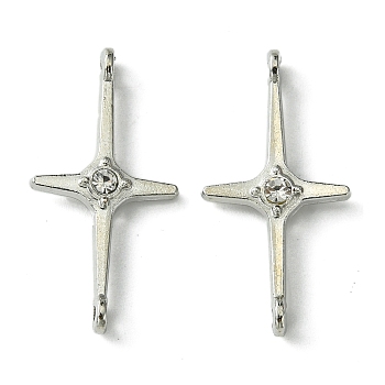 Alloy Rhinestone Connector Charms, Cross Links, Stainless Steel Color, 25.5x13x3.3mm, Hole: 1.1mm