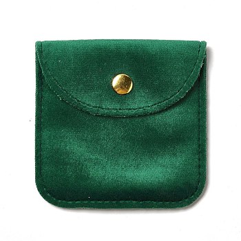Velvet Jewelry Storage Pouches, Square Jewelry Bags with Golden Tone Snap Fastener, for Earring, Rings Storage, Green, 8x8x0.75cm
