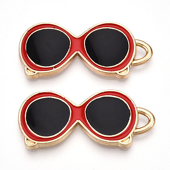 Alloy Enamel Pendants, Golden, Glasses Charm, Red, 31x13.5x2~2.5mm, Hole: 2~3x2mm