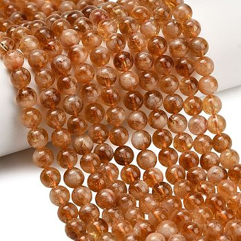 Hearted Natural Citrine Beads Strands, Smooth Round, 8.2~8.8mm, Hole: 0.9~1mm, about 46~47pcs/strand, 15.24''(38.7cm)