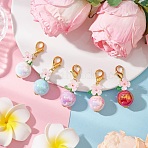 Round Flower Acrylic & Resin Pendant Decorations, with Alloy Lobster Claw Clasps, Mixed Color, 44mm, 5pcs/set(HJEW-MZ00323)