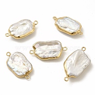 Baroque Natural Keshi Pearl Connector Charms, Rectangle Links, with Brass Double Loops, Light Gold, 28~33x14~16x6~9mm, Hole: 1.6mm(PEAR-P004-11KCG)