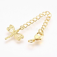 Brass Chain Extender, with Lobster Claw Clasps, Cadmium Free & Nickel Free & Lead Free, Long-Lasting Plated, Dragonfly, Real 18K Gold Plated, 70~75x3mm, Hole: 2.5mm, Clasps: 10x6x3mm(X-KK-I633-50G-NR)