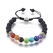 Chakra Jewelry, Natural Lava Rock and Natural & Synthetic Mixed Gemstone Braided Bead Bracelets, with Nylon Thread and Square Alloy Beads, 2 inch~3-3/8 inch(5.15~8.4cm)(BJEW-G607-05)