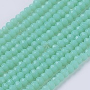Opaque Solid Color Glass Bead Strands, Imitation Jade, Faceted, Rondelle, Aquamarine, 3x2mm, Hole: 0.8mm, about 185~190pcs/strand, 14.9~17.3 inch(38~44cm)(GLAA-F076-A09)