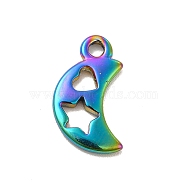 Ion Plating(IP) 304 Stainless Steel Pendants, Hollow, Moon with Heart & Star, Rainbow Color, 17.5x10x2mm, Hole: 1.8mm(STAS-F282-15MC)