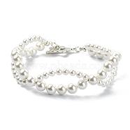 Infinity Shape Shell Pearl Beaded Bracelets, with Alloy Flower Clasps, WhiteSmoke, 7-3/4 inch(19.6cm)(BJEW-TA00446)