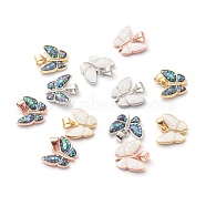 Brass Micro Pave Clear Cubic Zirconia Pendants, with Mixed ColorShell, Butterfly, Mixed Color, 12.5x16x2.5mm, Hole: 3.5x4mm(ZIRC-H111-06)