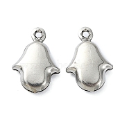304 Stainless Steel Charms, Hamsa Hand Charms, Stainless Steel Color, 14x10x3mm, Hole: 1.1mm(STAS-L024-014P)