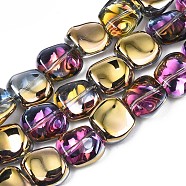 Electroplate Glass Beads Strand, Half Plated, Polygon, Golden Plated, 10.5x11~12x5~6mm, Hole: 1mm, about 60~61pcs/strand, 24.41 inch~ 25.20 inch(62~64cm)(X-EGLA-S188-21-C02)