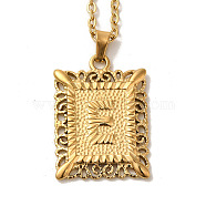 201 Stainless Steel Cable Chain Rectangle with Letter Pendant Necklaces, Golden, Letter E, 19.96 inch(50.7cm)(NJEW-M070-01G-E)